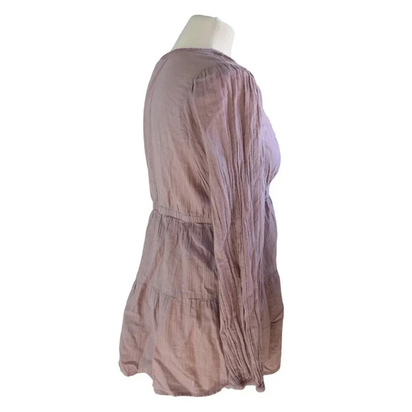 LUCKY BRAND || Y2K Peasant Front Tie Flowy Boho Blouse Embroidered Earl Grey M - Picture 3 of 7